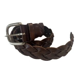 Abercrombie & Fitch Men's L Brown 100% Leather Woven Braided Belt 1.5" Width 36"